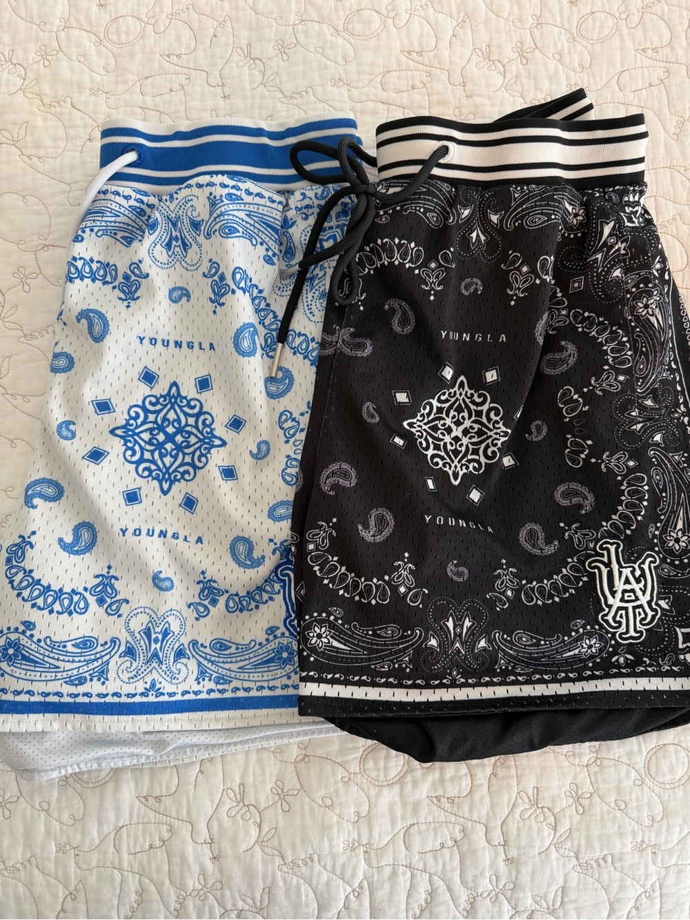 YoungLA Bandana Print Shorts - Black & Blue